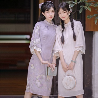Mujeres niñas Cheongsam mejorado estilo China impreso vestido (1)