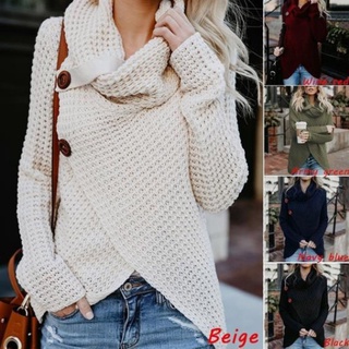 *QS Autumn Winter Sweater High Neck Sweater Long Sleeve Sweater 5 Buckle Jacket