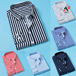 Am Fashion Men Plus Size Striped Buttons Turn Down Collar Long Sleeve Shirt Top (2)