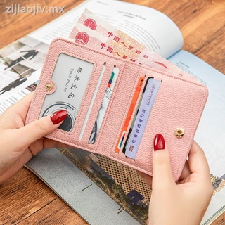 Mini billetera corta coreana para damas Dos hebillas plegables cartera suave monedero cartera de mano mujer tarjetero