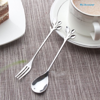 [Milkcover] Leaf Shape Handlle Coffee Spoon Dessert Scoop Fork Tablewear Kitchen Accessories (9)