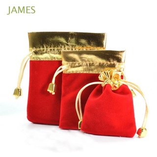 james 12 bolsas con cordón de franela, terciopelo rojo, bolsa de regalo, borde dorado, envoltura de lana, favor de boda, multicolor