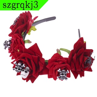 [BBNS] Halloween Gothic Skull Head & Red Rose Flower Headband Cosplay Headdress Props