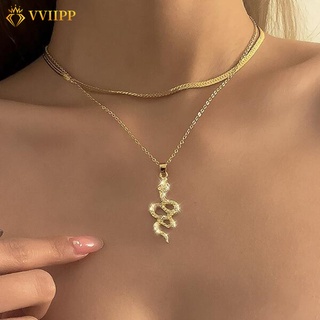 Collar colgante de oro de dos capas de serpiente de oro para mujer accesorios de joyería