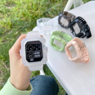 Casio Glacier iwatch correa + funda para Apple Watch series 7 6 5 4 3 2 1 glaciar transparente silicona deportes correa 41mm 45mm 38mm 42mm correa de resistencia a caídas 40mm 44mm (1)