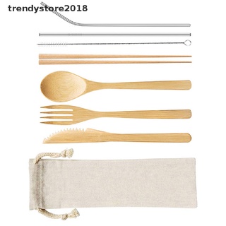trendystore2018 3/4/5/6/7/8/9pcs vajilla set de cubiertos de bambú tenedor de madera cuchara palillo de paja mx