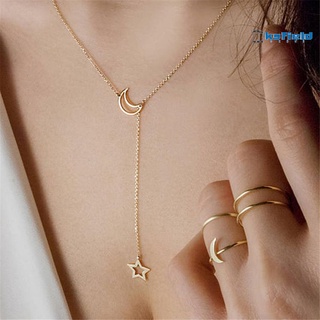 virginia Moon Shape Star Pendant Alloy Luxury Clavicle Chain Necklace for Party