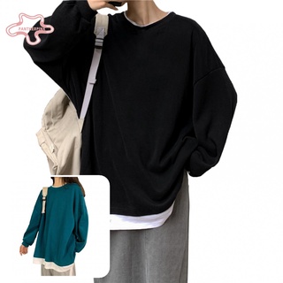 pantherpink Women Autumn Fake Two Piece Blouse Sweatshirt Long Sleeve Oversized Pullover