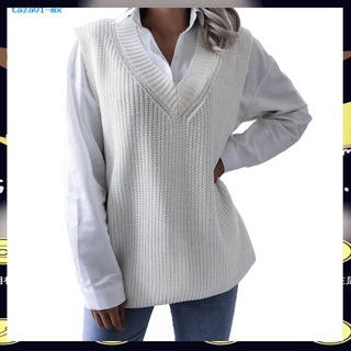 {TA} Stock Autumn Winter Knitted Sweater Plain Weave V Neck Sweater Vest Knitted for Daily Wear