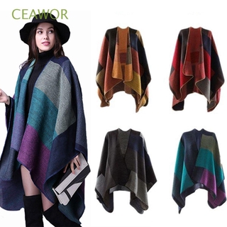 CEAWOR Soft Cashmere Scarf New Poncho Wrap Shawl Patchwork Plaid Women Hot Cape Warm Blanket Cloak/Multicolor