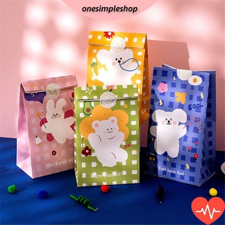 Os 6 pzs bolsa coreana De color cuadros con stickers Mini lonchera De oso embalaje bolsa De Papel galletas bolsa De caramelo