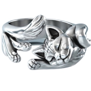 fa lindo gato anillo de plata color abierto anillos ajustables anillos de aleación niña mujer joyería de la suerte adorno