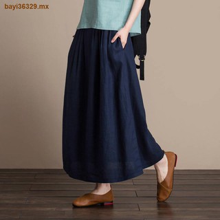 Falda de una línea de algodón y lino 2020 primavera y verano versión coreana de la moderna falda de hadas de longitud media falda de cadera falda plisada femenina