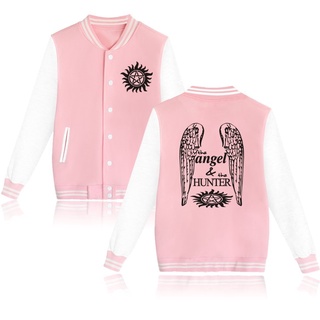 Supernatural Angel And Hunter Baseball Uniform Jacket Men Streetwear Pink Hoodie Streewears