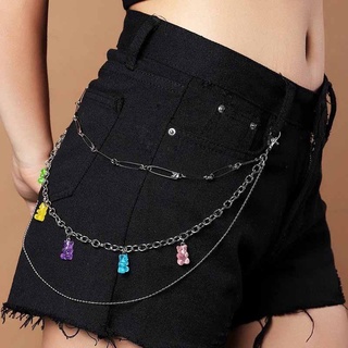 Candy-colored bear borla pantalones cadena moda pin multicapa cadena cintura para las mujeres