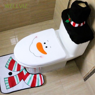 WELLVIZ Navidad Juego de alfombrillas para asiento de inodoro Decoración del hogar Tapete de baño Estuche para tapa de inodoro Alce Regalos Muñeco de nieve Papá Noel Diseño de baño