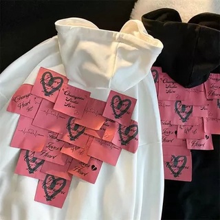 Love shape post-it nota diseño pareja sudaderas estilo calle hombres mujeres negro blanco casual sudadera pullover tops