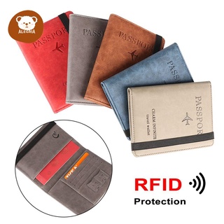 ALEGRIA Portable Passport Bag Ultra-thin RFID Wallet Passport Holder Credit Card Holder Leather Document Package Multi-function Travel Cover Case/Multicolor