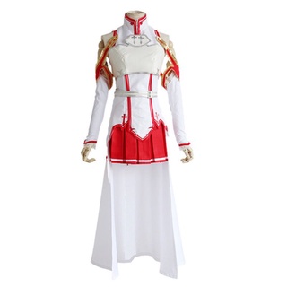 Disfraces de Asuna Yuuki para Cosplay, uniforme de Anime de Sword Art Online para Halloween, traje de batalla de rasga, conjunto completo de guantes y (2)