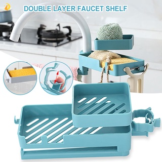 Double Layer Faucet Rack Multifunctional Sink Sponge Holder Faucet Rack Hollow Storage Shelf for Kitchen