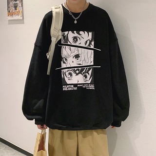 Los hombres jersey sudadera de moda de gran tamaño suéter Anime impreso Unisex de manga larga Tops (3)