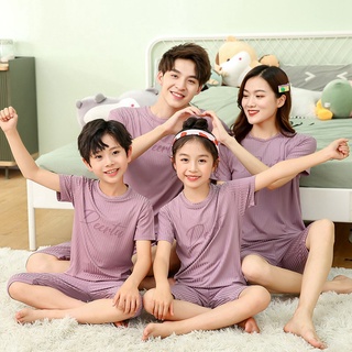 Coreano niños bebé ropa de dormir pijamas 2PC conjunto de parejas familia traje ropa de hogar niñas niños pijamas de manga corta de seda (1)