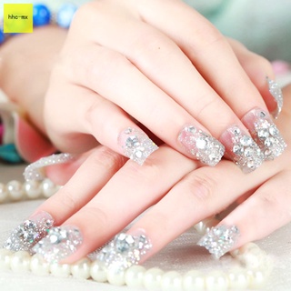 24pcs/Set Silver Glitter False Nails 3D Rhinestone Full Cover Art fake nails Glue Artificial Full Nail Tips
