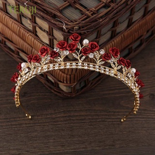 TERUJI elegante Headwear Vintage pelo corona nupcial Tiara princesa moda rosa roja diadema diamantes de imitación joyería de boda diadema/Multicolor (1)