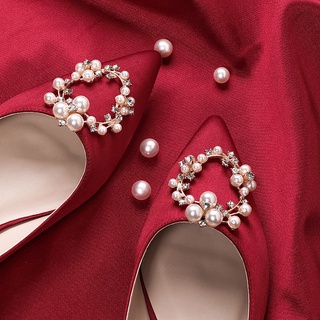2021Primavera y otoño nuevos zapatos de dama de honor de boda para mujer Zapatos de tacón alto rojo con diamantes de imitación y perlas para mujer