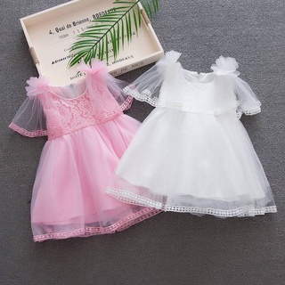 Verano bebé niñas flor encaje princesa vestido de mosca manga tul vestido de novia