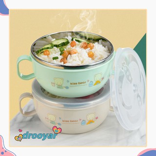DO Stainless Steel Cartoon Rice Bowl Double Layer Heat Insulation Double Ear Bowl + Cover + Spoon for Baby (3)