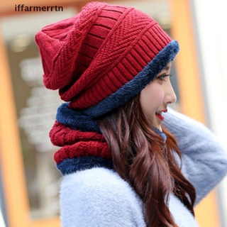 [iffarmerrtn] hombres mujeres invierno caliente ganchillo punto holgado gorro de lana cráneo sombrero de esquí gorra bufanda [iffarmerrtn] (2)