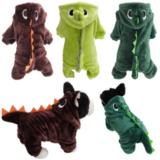 Traje de dinosaurio con capucha para perros pequeños, gatos, mono, abrigo de invierno, ropa cálida (1)