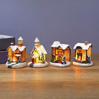 led feliz navidad luminosa casa santa decoración figuritas edificios miniatura árbol de nieve resina set de regalo para bricolaje (9)