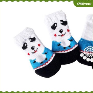 [veuk] 4 pzs calcetines cálidos para cachorros/gatos/calcetines suaves de punto para mascotas/calcetines antideslizantes de dibujos animados para perros pequeños/mascotas transpirables (2)