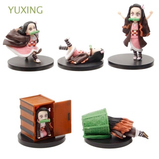 yuxing 5pcs figura modelo regalos muñeca adornos demon slayer figuras de acción miniaturas lindo pvc muñeca juguetes para niños kamado nezuko figuras de juguete