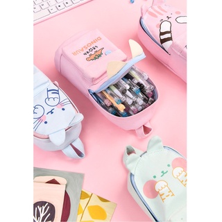 camp lucky cat y dinosaurio pluma bolsa de lápices de dibujos animados en forma de bolsa de almacenamiento organizador de la bolsa para bolígrafos de maquillaje caso cosmético (7)