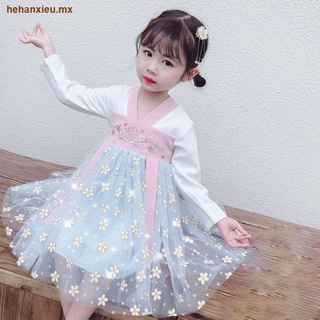 Hanfu niñas visten ropa fina de otoño 2021 nuevo disfraz antiguo para niños super hada falda de manga larga niña bebé traje Tang
