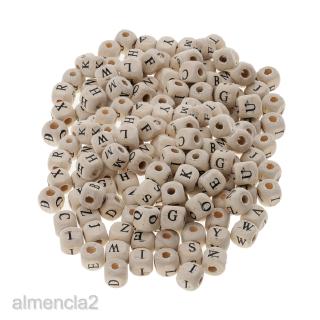 200 cuentas de cubo de letras del alfabeto de madera blanca para manualidades hechas a mano, 10 mm (1)