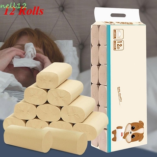 NELL12 Comfortable Roll Paper Thickening Original Wood Pulp Paper Towel Dust Free 4- ply Toughness Gentle Skin Clean Toilet Tissue