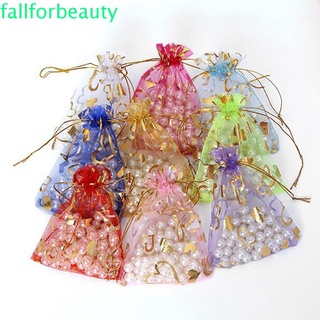 Fallforbeauty 50 bolsas de embalaje para fiesta, boda, decoración de Organza, pequeñas bolsas de caramelo, joyería, diseño de corazones, 9 x 12 cm