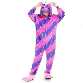 [en Stock] Baju Tidur pijamas ropa de dormir mujeres de dibujos animados púrpura estrella unicornio Animal Onesie manga larga ropa de dormir Unisex suelto mono