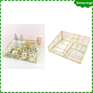 [xmapwkgk] Luxury Glass Box Clear Glass Gold Tone Metal Jewelry Storage Case Cosmetic Makeup Lipstick Holder Organizer, 9
