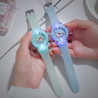 Relojes para mujeres Hello Kitty de dibujos animados reloj luminoso resplandor LED reloj de silicona niños reloj (3)