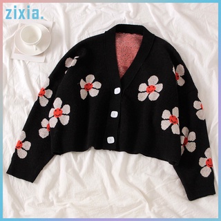 Women Lady Floral V Neck Cardigans Sweater Knitting Long Sleeve for Autumn (9)
