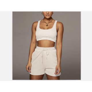 ❤Dq♀Mujer tanque + pantalones cortos, Sexy mostrando ombligo ajustable cordón elástico cintura ropa de verano (4)