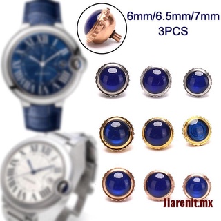 Jiarenit 3PCS 6/6.5/7 acero reloj corona reloj pulsador botón azul cristal reloj accesorios