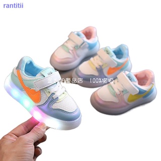 niñas zapatillas de deporte luz de cuero 2021 nueva primavera y otoño de los niños de ocio de la junta de cordones de la luz femenina bebé niño zapatos de tendencia