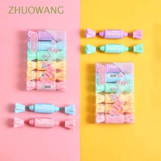 zhuowang 6pcs 6 unids/set resaltador kawaii herramienta de escritura rotulador dibujo lindo niños regalos pluma en forma de caramelo doble cabeza pluma fluorecente
