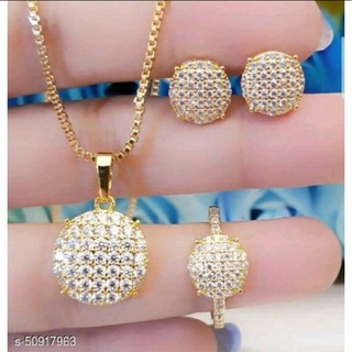 Collar de joyería para mujer, pendientes, anillo completo chapado en oro de 24 quilates gemas